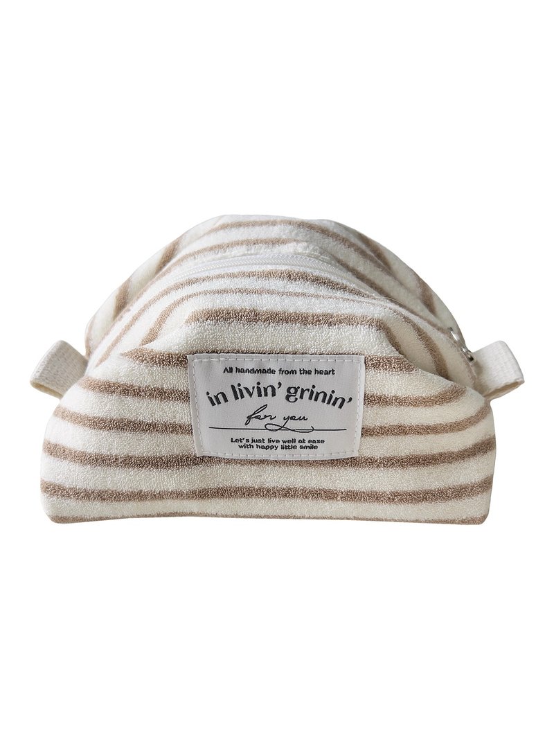 terry stripe pouch M_mocha - 化妝包/收納袋 - 其他人造纖維 咖啡色