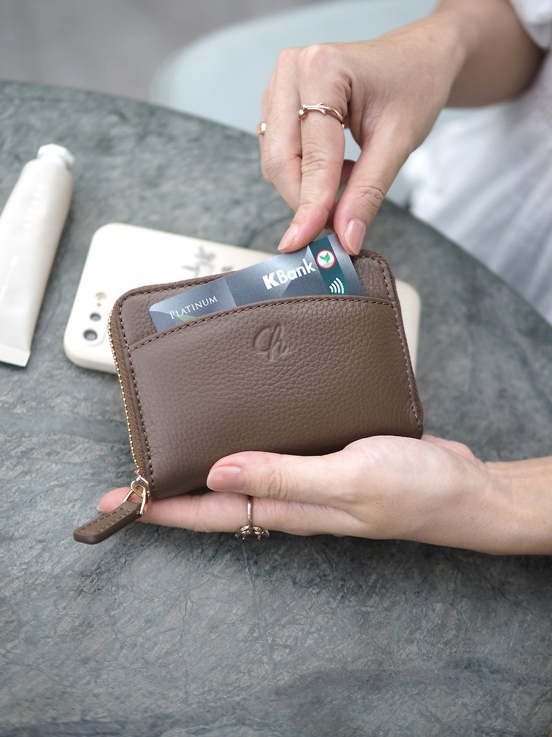 Penni (cedar) : Zip wallet, Short wallet, Leather, brown-grey , mini wallet - Wallets - Genuine Leather Brown