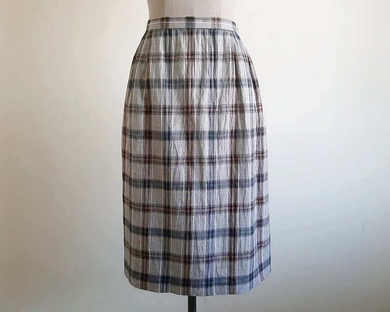 Vintage Black Gray Plaid Skirt - กระโปรง - ผ้าฝ้าย/ผ้าลินิน สีเทา