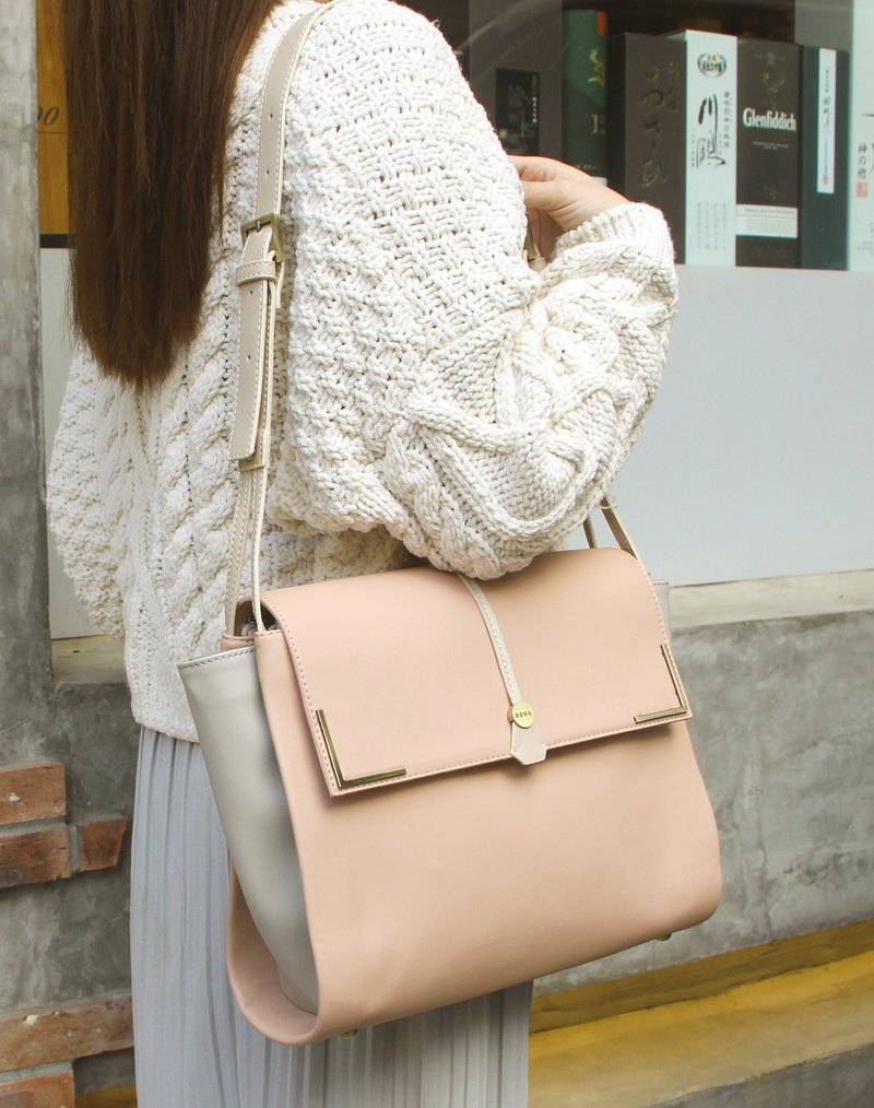 Claudia A4 Size Shoulder Bag in Nude Pink - Laptop Bags - Faux Leather Pink