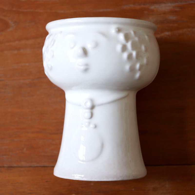 Danish Ansiktskruka lady pottery candle holder flower _ black lacquer - Plants - Pottery White