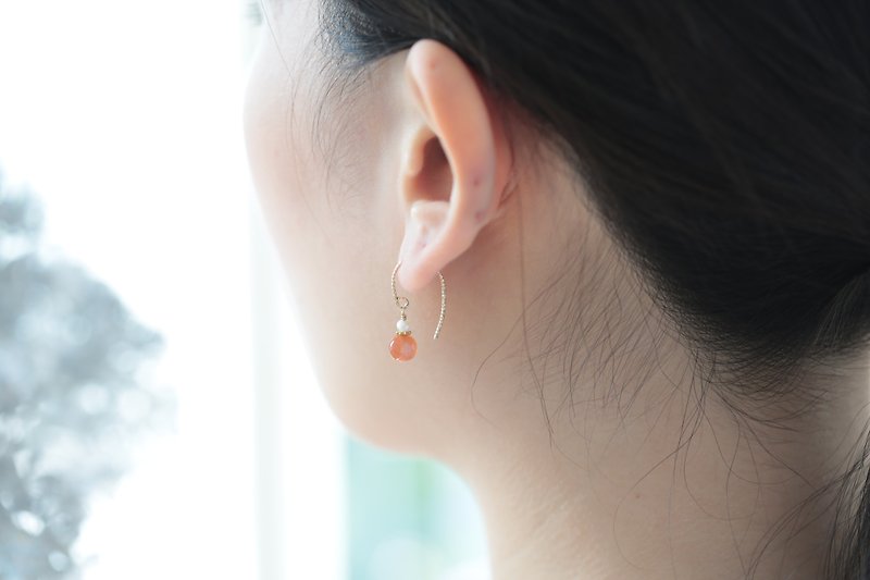 Shining Sun Earrings│Sunstone Cheng Moonstone can be changed to Clip-On - ต่างหู - เครื่องเพชรพลอย สีส้ม