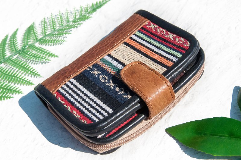 手編みステッチレザーショートクリップショート財布財布織ショートクリップ - エスニック風モロッコの砂漠 - 財布 - 革 多色