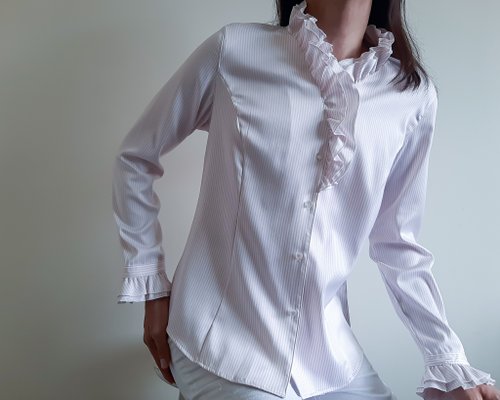 ORGUE Stripe frill collar blouse【Gray】 ORGUE Stripe frill collar blouse【Gray】 ORGUE オルグ Stripe