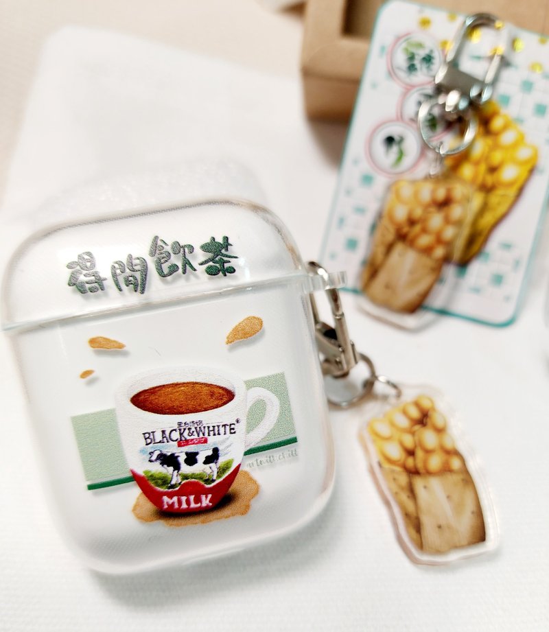 Hong Kong black and white milk tea airpod protective cover hand painted watercolor milk tea available in 1st, 2nd generation, 3rd generation and Pro - Headphones & Earbuds Storage - Plastic White