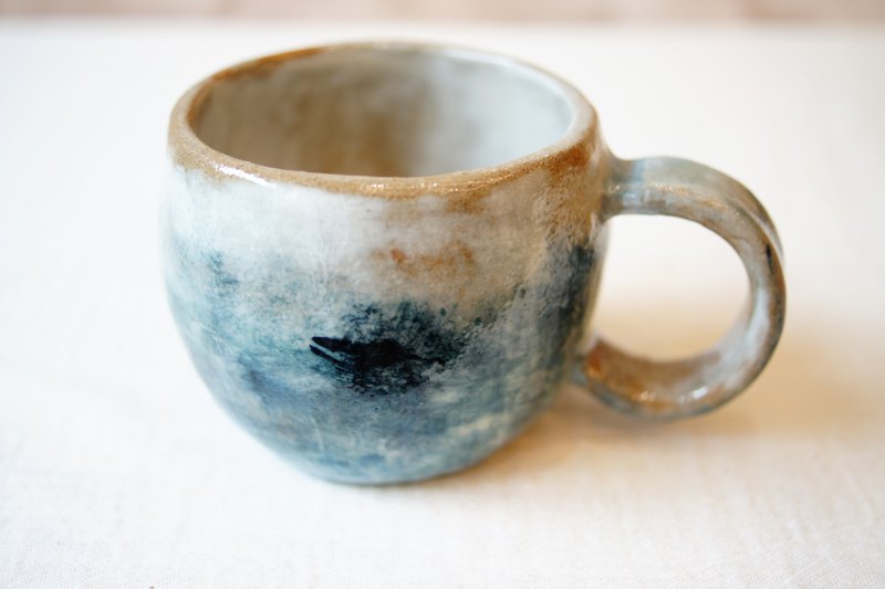 Hand kneading powder cited Wuxu blue mug 200ml coffee cup water cup - Cups - Pottery Blue