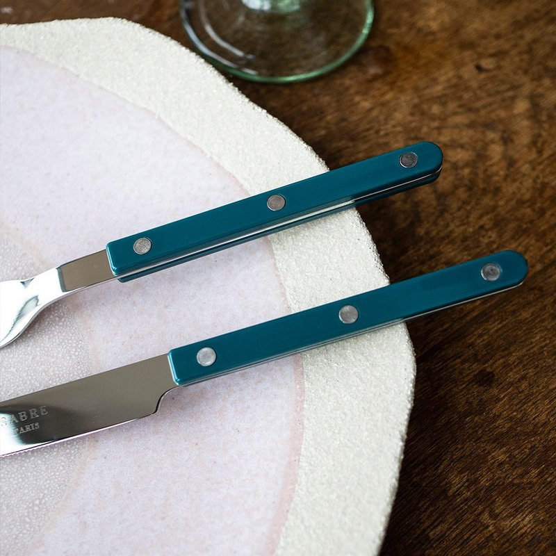 Sabre Paris-Bistrot Vintage Bistro - Shiny Stainless Steel Main Fork - Lake Blue - Cutlery & Flatware - Other Metals Blue