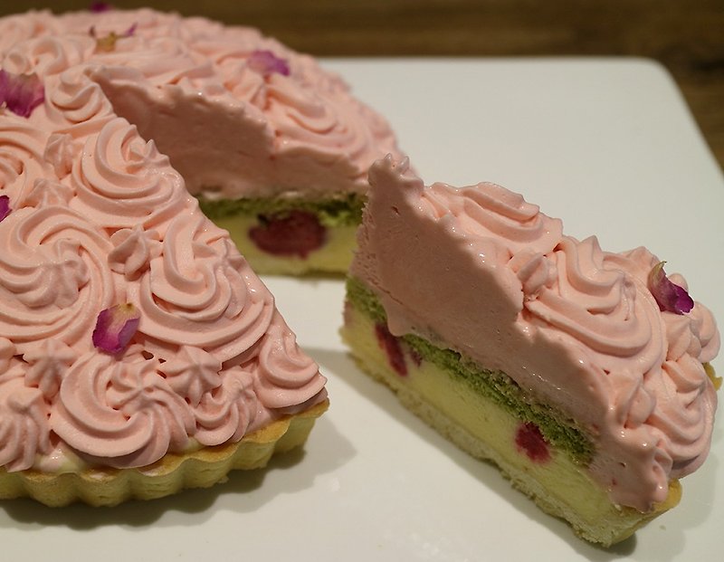 春櫻草莓卡士達塔 8吋 - 鹹批/甜批 - 新鮮食材 粉紅色