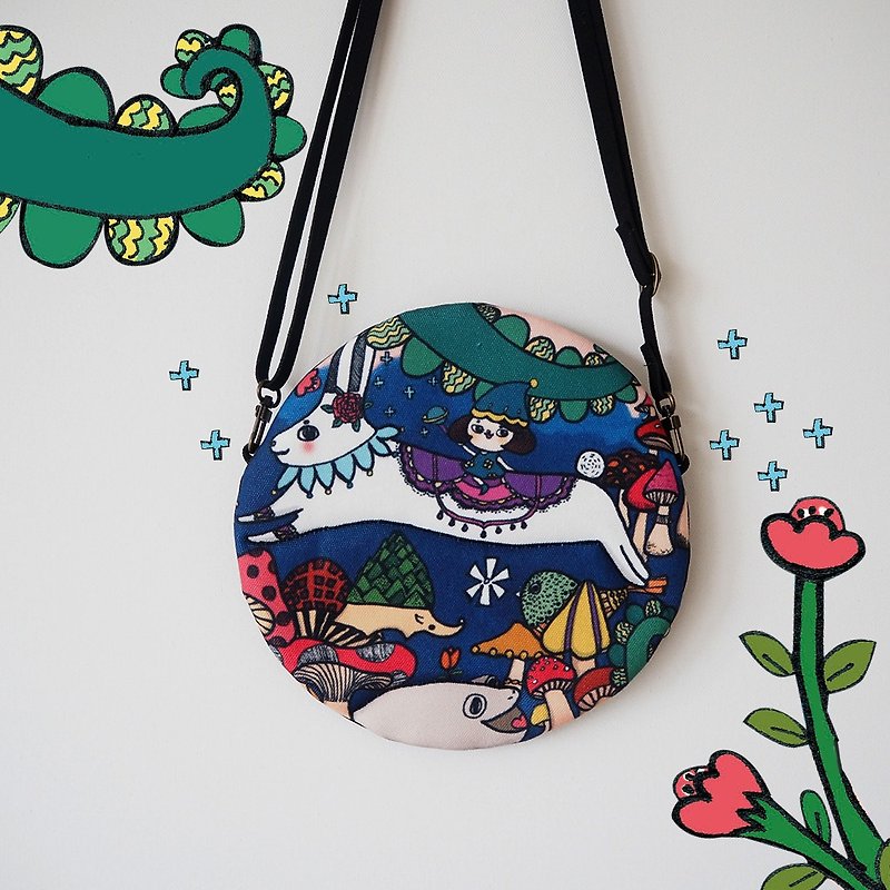 Handmade small round diagonal package - flying rabbit painted bag cute travel essential package - กระเป๋าแมสเซนเจอร์ - ผ้าฝ้าย/ผ้าลินิน หลากหลายสี