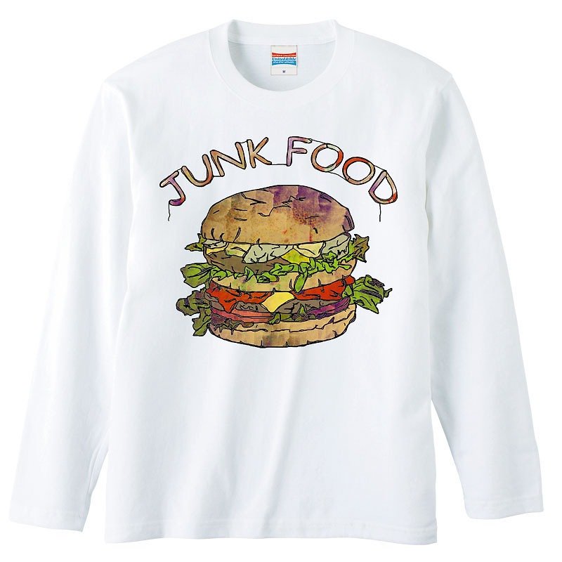 Long sleeve T-shirt / Hamburger - เสื้อยืดผู้ชาย - ผ้าฝ้าย/ผ้าลินิน ขาว