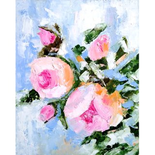 ピンクのバラの壁の芸術、花のオリジナルの絵画、花の絵、女性への贈り物