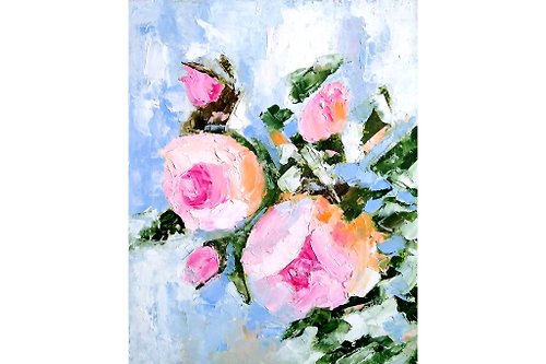 ColoredCatsArt Pink Roses Wall Art, Flowers Original Painting, Floral Picture, Gift for Woman