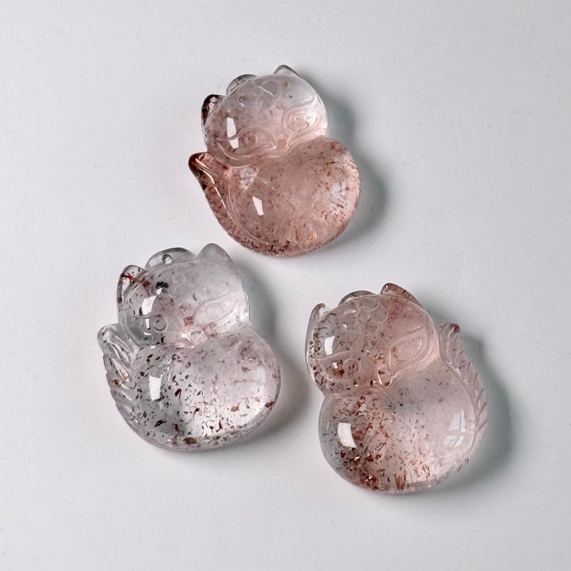 超七金草莓狐狐吊墜 - 項鍊 - 水晶 紅色