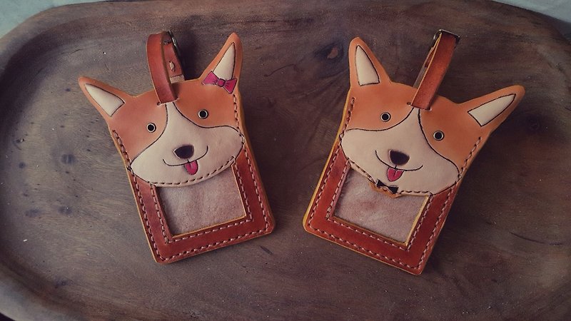 Custom cute Corgi dog British brown identification card / tag (lover, birthday gift) Tanabata - ID & Badge Holders - Genuine Leather Orange