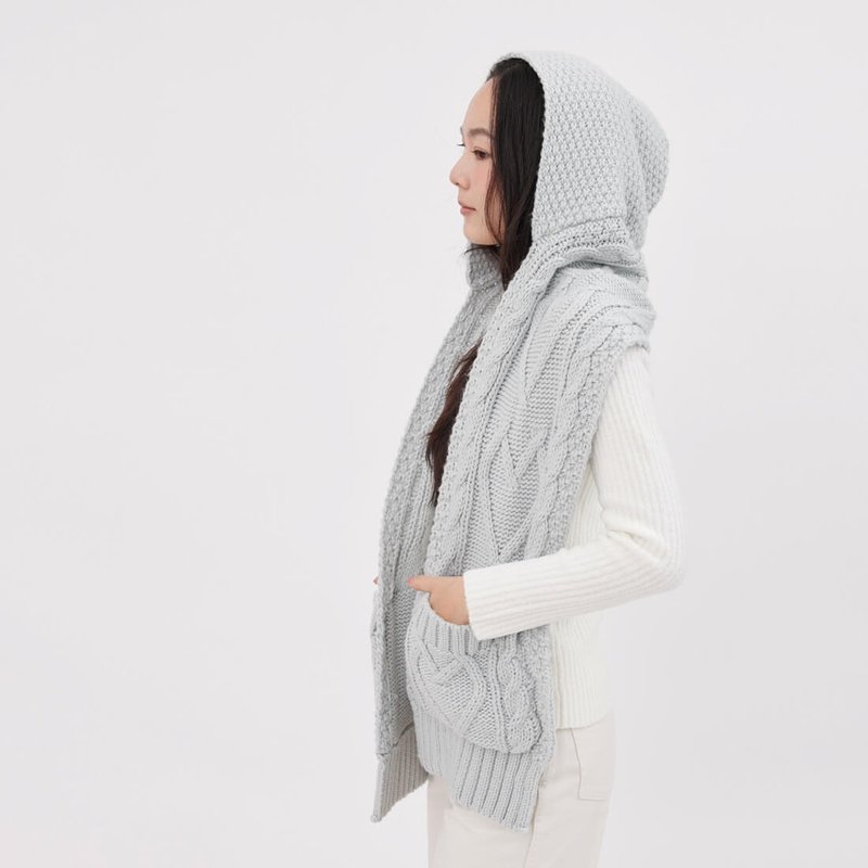Milly cable knitting cable hat & pocket scarf - Knit Scarves & Wraps - Other Man-Made Fibers Gray