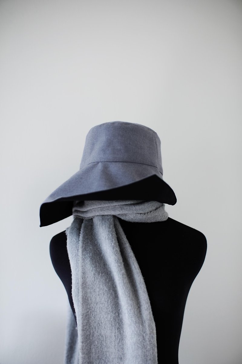 遮陽大帽-淺灰/遮陽帽/登山帽/露營帽/造型帽子/大帽簷帽/戶外帽 - 帽子 - 聚酯纖維 灰色
