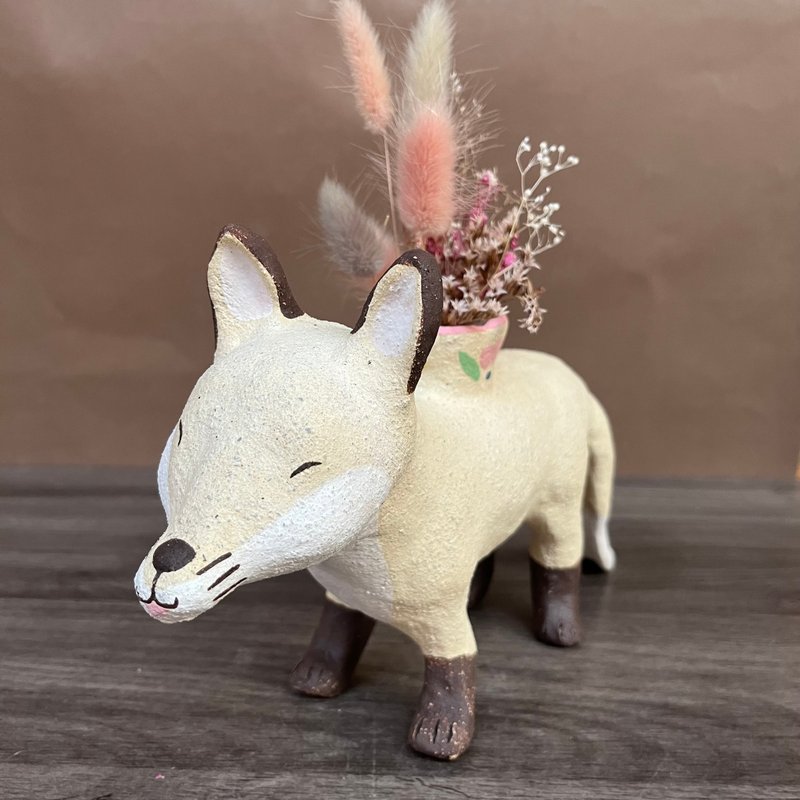 A Lu 狐狸大陶花器/擺飾/禮物 美國進口高砂陶 原創手作僅此一件 - 花瓶/花器 - 陶 多色