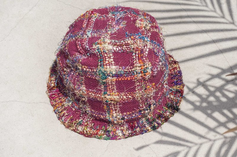 Hand-woven cotton Linen cap / hat / visor / Quilting cap / manual cap - Rainbow hand twist line sari - Hats & Caps - Cotton & Hemp Multicolor