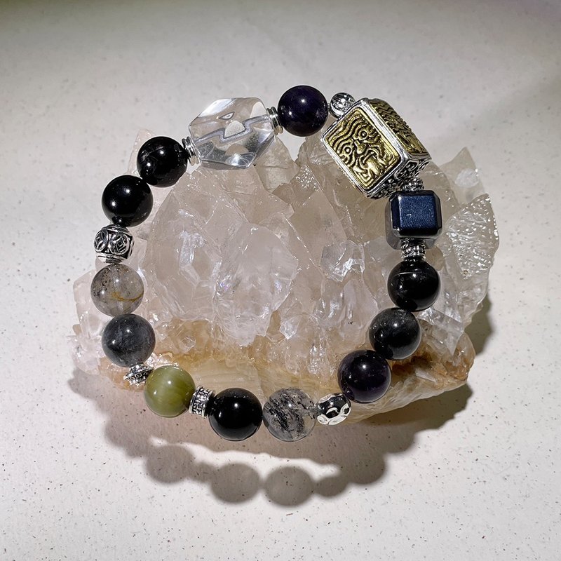 Golden Good Luck Series - Holy Book | Golden Lucky Stone | Shining Diamond | Black Aurora | Crystal Bracelet A39-3 - Bracelets - Crystal Multicolor