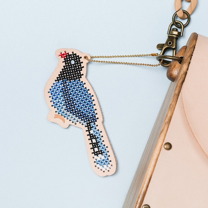 【Formosan Blue Magpie】Leather Ornament - Cross Stitch Kit - Leather Goods - Genuine Leather Multicolor