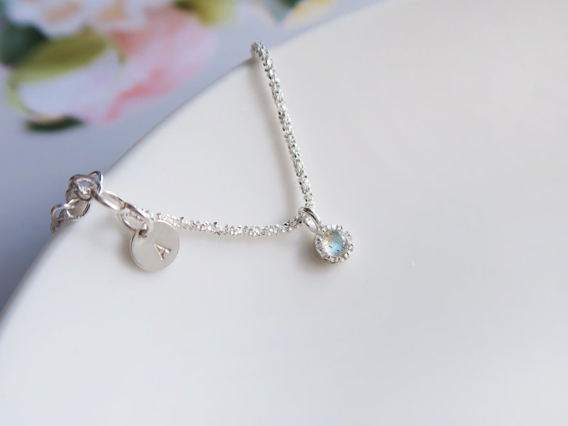 925 Sterling Silver Small Star Labradorite Customized Engraving Bracelet Free Gift Packaging - สร้อยข้อมือ - เงินแท้ สีเทา