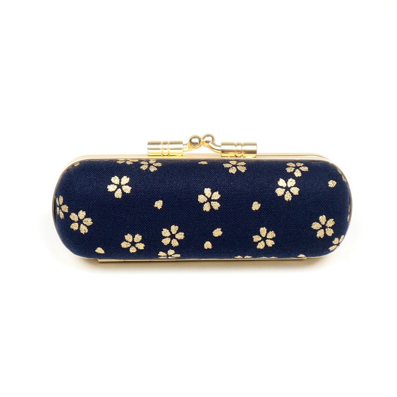 Mouth Gold Stamp Box Lipstick Box Stamp Storage Japanese Cloth - Bronzing Cherry Blossom (Blue) - Stamps & Stamp Pads - Cotton & Hemp Blue