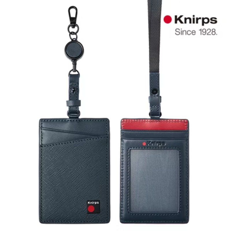 [Knirps German red dot] Dual-purpose identification document set (with 2 types of lanyards) – blue - ที่ใส่บัตรคล้องคอ - หนังแท้ สีน้ำเงิน