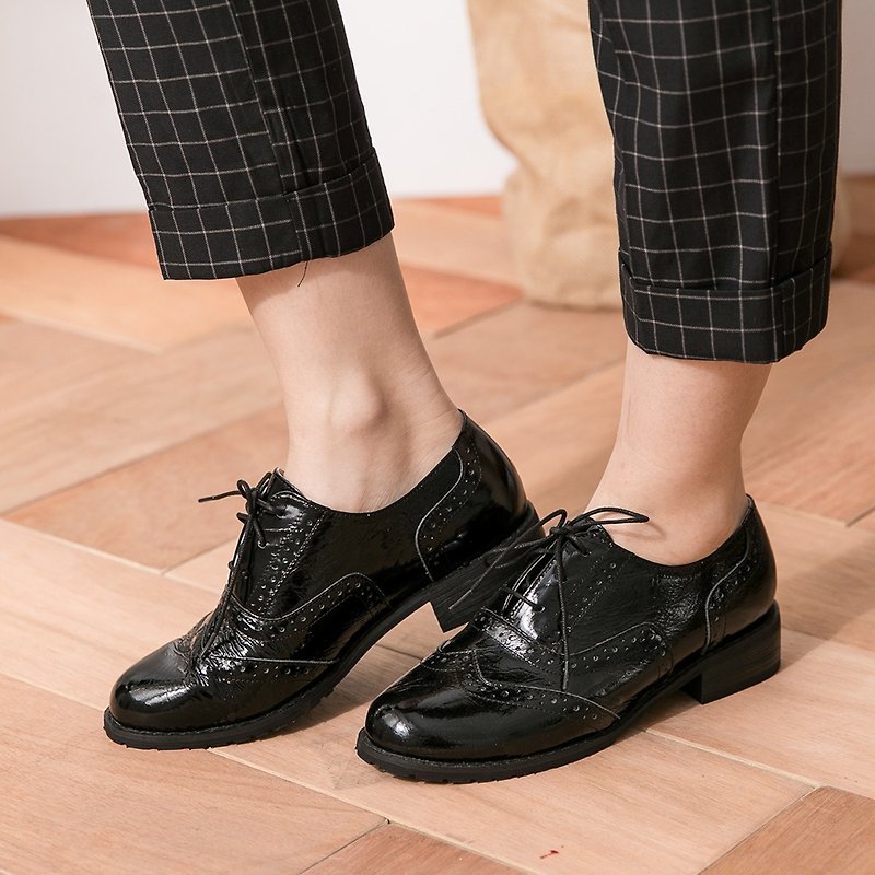 Maffeo Oxford shoes micro-醺 beautiful patent leather strap Oxford shoes (0101 black Russia) - รองเท้าอ็อกฟอร์ดผู้หญิง - หนังแท้ สีดำ