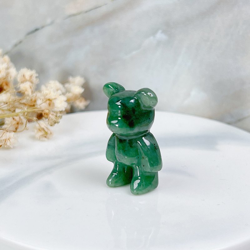 [Bear Bear Jade Meets You] Green Floating Flower Jade Cute Bear Ornament | Natural Burmese Jade A-grade - Other - Jade Green