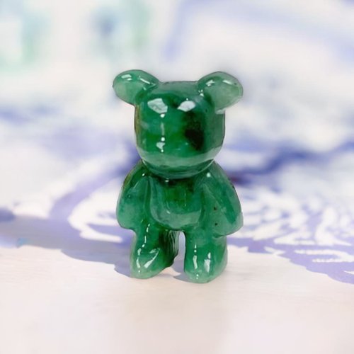 瓔珞珠寶盒 E.L.Jewelry Box 【熊熊玉見你】滿綠飄花翡翠可愛小熊擺飾|天然緬甸翡翠A貨|送禮