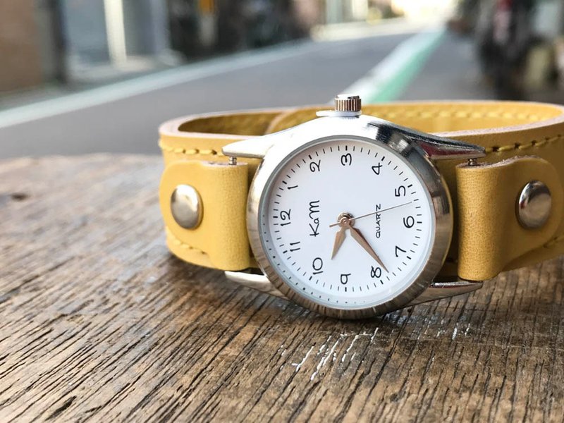 STITCH　毎日つけていたくなる時計　ステッチラン腕時計　ユニセックスOK　SRW-YYY-YS - 女錶 - 真皮 黃色