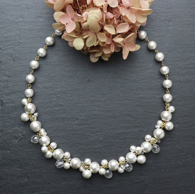 Cotton Pearl Necklace - สร้อยคอ - วัสดุอื่นๆ ขาว