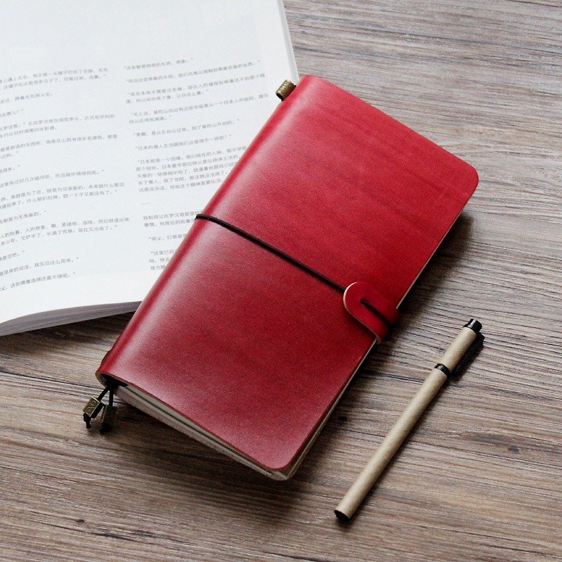 2018 Rugao Gradient Dyeing Series Red 22*12cm Handbook Leather Notebook Diary TN Travel Book - สมุดบันทึก/สมุดปฏิทิน - หนังแท้ สีแดง