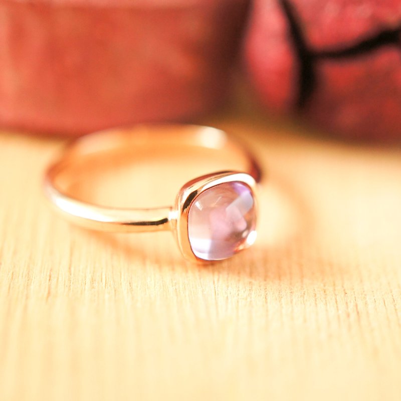 6mm 枕形卜面紫晶純銀電18K 玫瑰金戒指 - 戒指 - 寶石 紫色