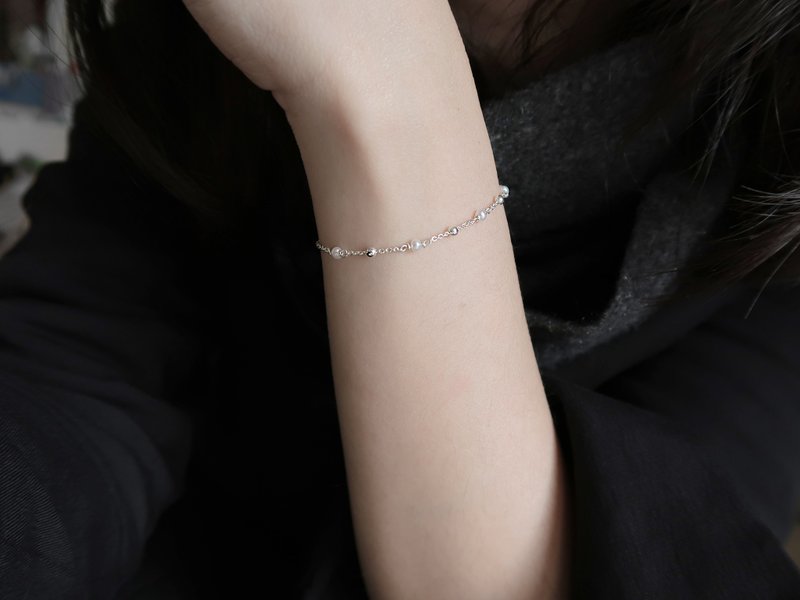 925 Sterling Silver Dot Starlight Pearl Customized Engraving Bracelet Free Gift Packaging - Bracelets - Sterling Silver White