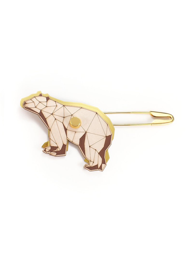 NoBeing animal kingdom-leather laser cut polar bear brooch - เข็มกลัด - หนังแท้ หลากหลายสี