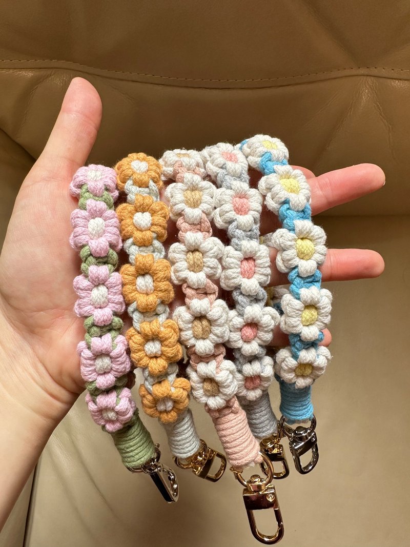 【In Stock】Macrame Flower Wristlet 6 Petal Flower - Lanyards & Straps - Cotton & Hemp 