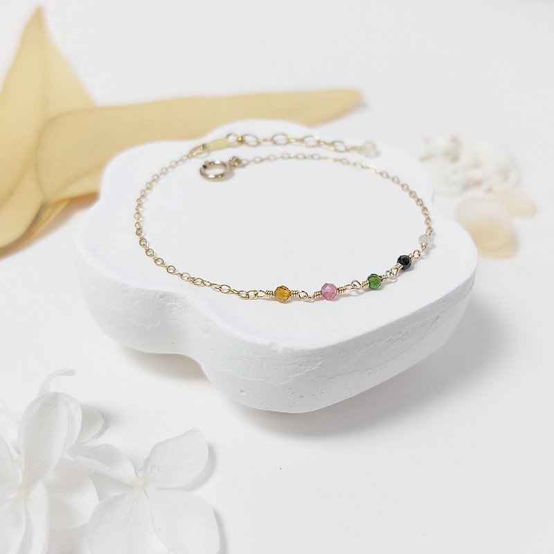 Mini Candy Tourmaline Five Elements Color x 14KGF Bracelet - Bracelets - Semi-Precious Stones Multicolor