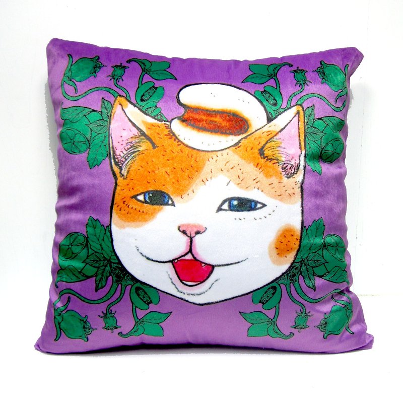GOOKASO 紫羅蘭色 薏米貓咪頭像抱枕CUSHION 枕套 枕芯 套裝 可拆洗 - 枕頭/抱枕 - 聚酯纖維 綠色