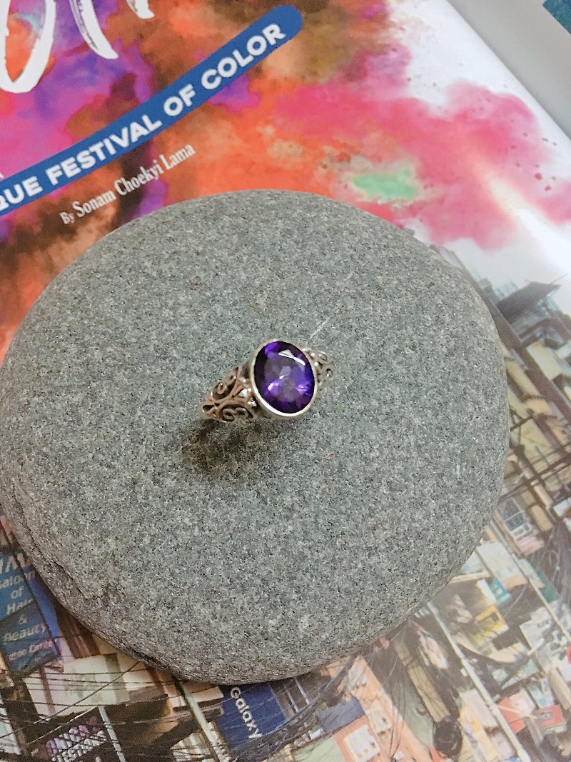 紫水晶 戒指 尼泊爾 手工製 925純銀 - 戒指 - 半寶石 