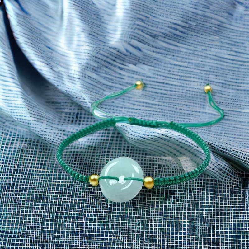 Ice green jade peace buckle braided bracelet | Natural Burmese jade jade A goods | Gift giving - Bracelets - Jade Green