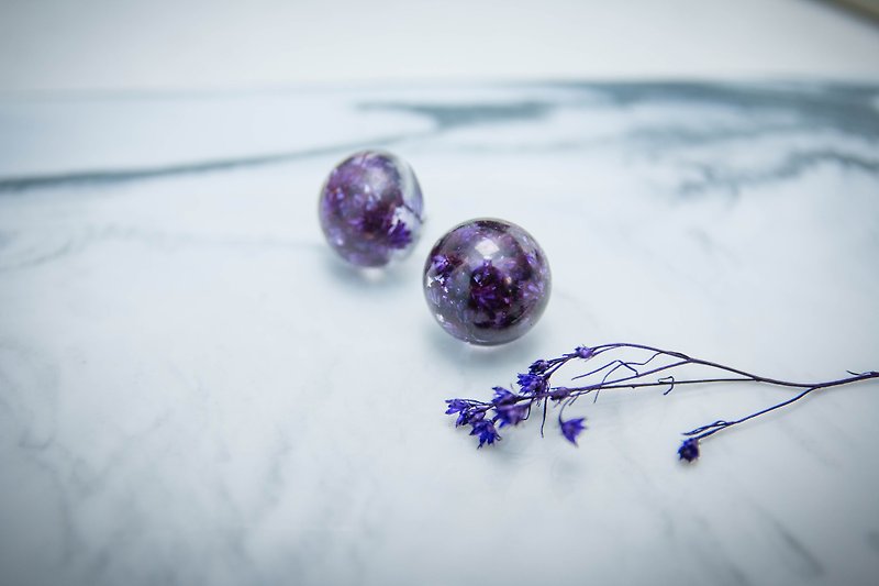 Flower gem series_紫_圆_ pure hand made work 041 - Earrings & Clip-ons - Plants & Flowers Purple