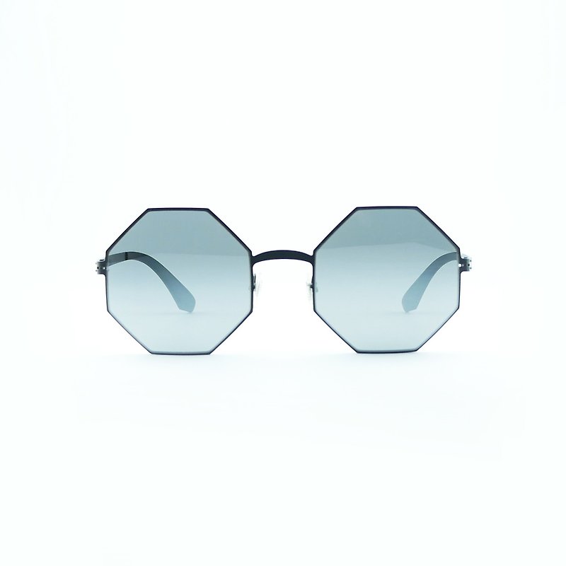 德國薄鋼/多邊形墨鏡【無螺絲設計】-質感霧黑 - 眼鏡/眼鏡框 - 不鏽鋼 黑色