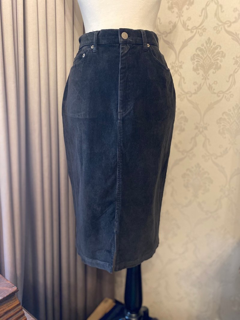 黑色法蘭絨面牛仔古著裙 - 裙子/長裙 - 棉．麻 黑色