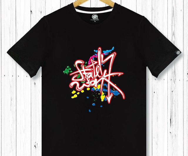 statelywork splash paint graffiti T-Men T-shirt black and