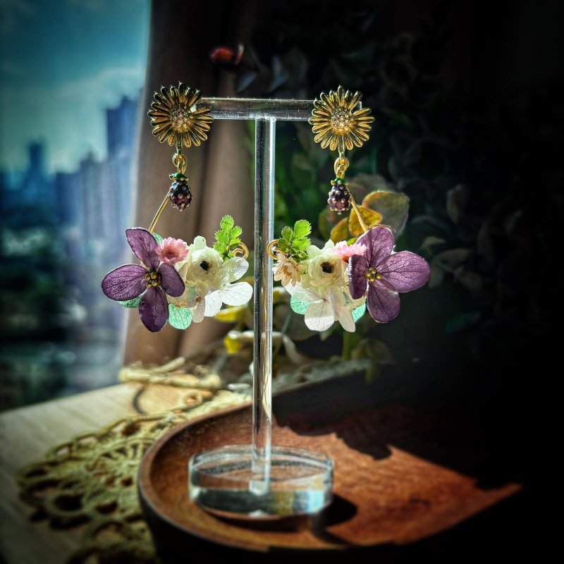 My summer garden collection forest style garden style hanging earrings - ต่างหู - พืช/ดอกไม้ สีม่วง