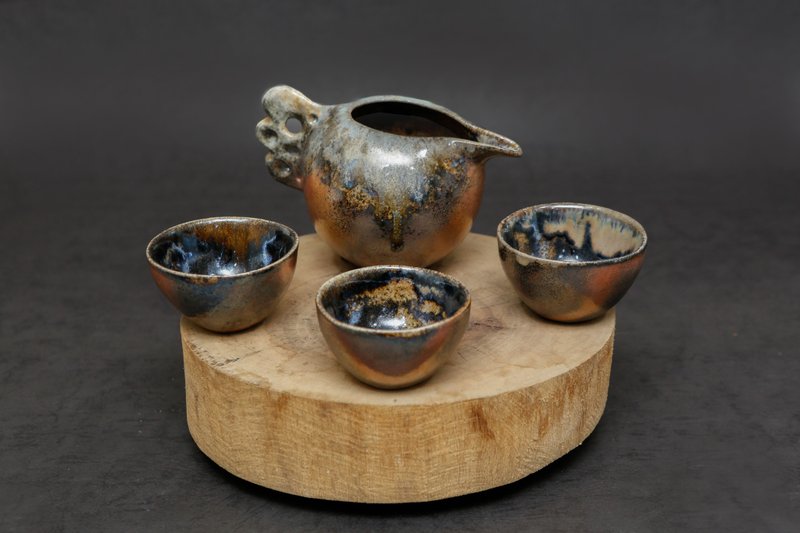 Wood fired hen kettle set - Cups - Pottery 