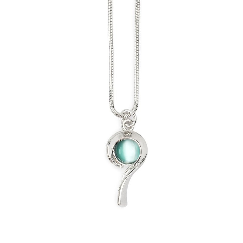 Question mark Stone necklace Cat Eye Necklace (Teal) - สร้อยคอ - โลหะ สีน้ำเงิน