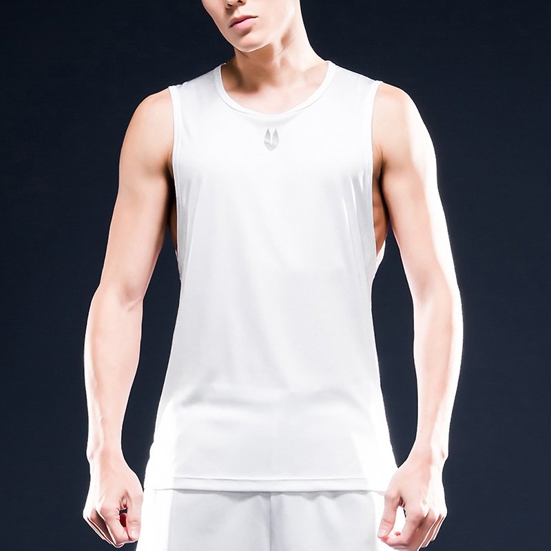 AquaTouch InstaDRY Men's Sleeveless Low-neck Slim Fit Training T-White - Men's Sportswear Tops - Polyester 