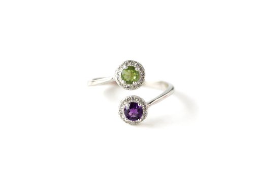 roseandmarry Natural Peridot and Amethyst Silver 925 Ring